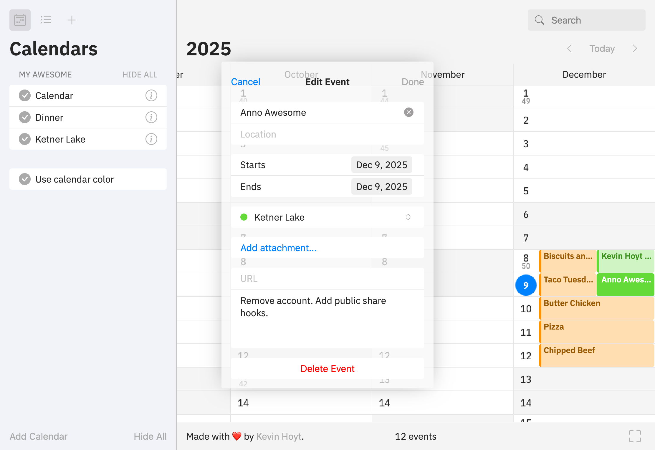 Anno Awesome event details view