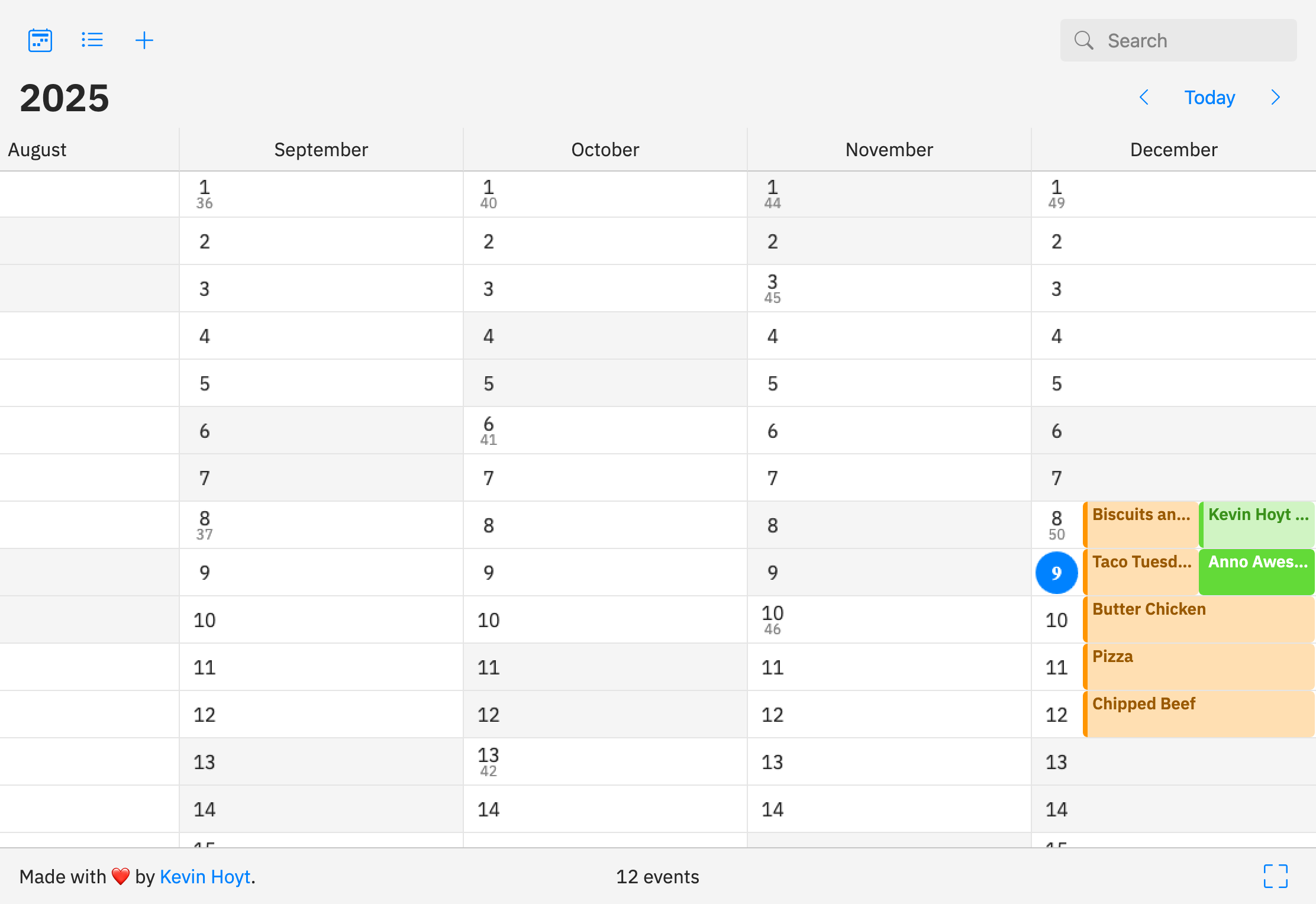 Anno Awesome annual overview showing year grid view
